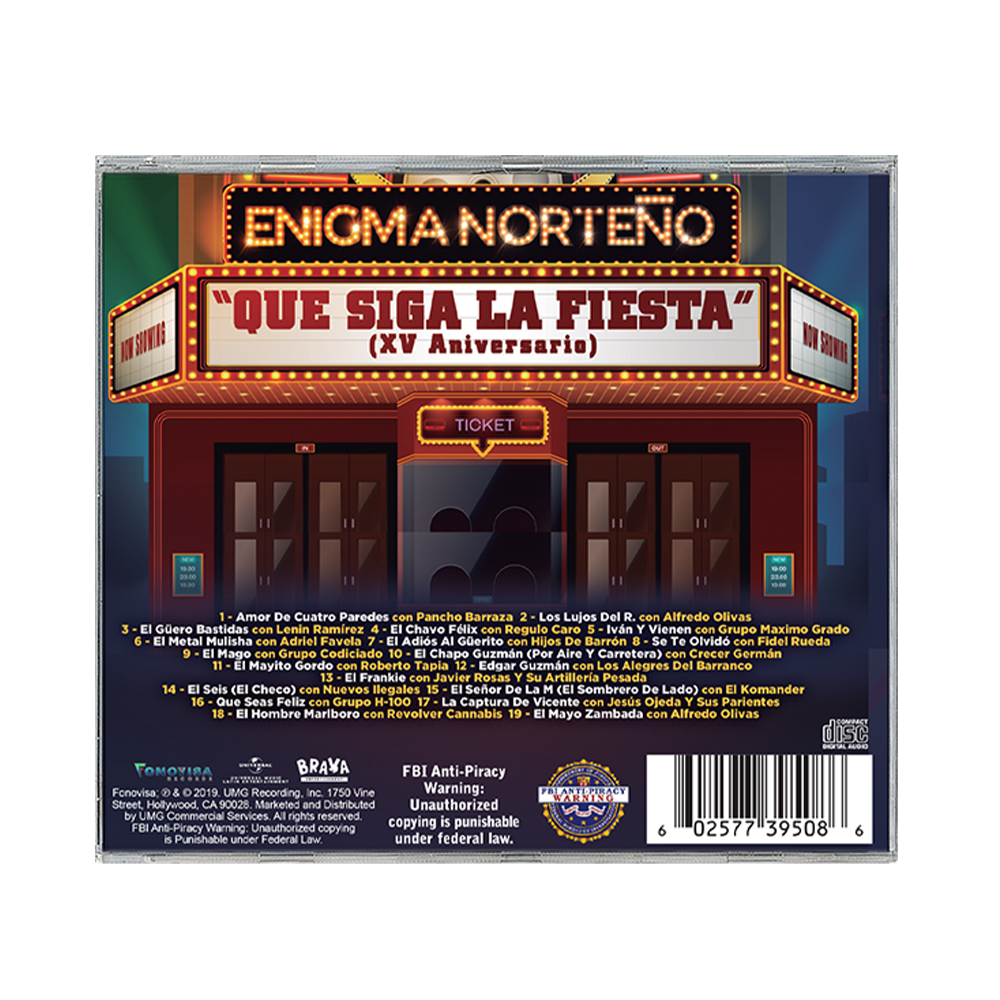 Enigma Norteno - Que Siga La Fiesta CD Back