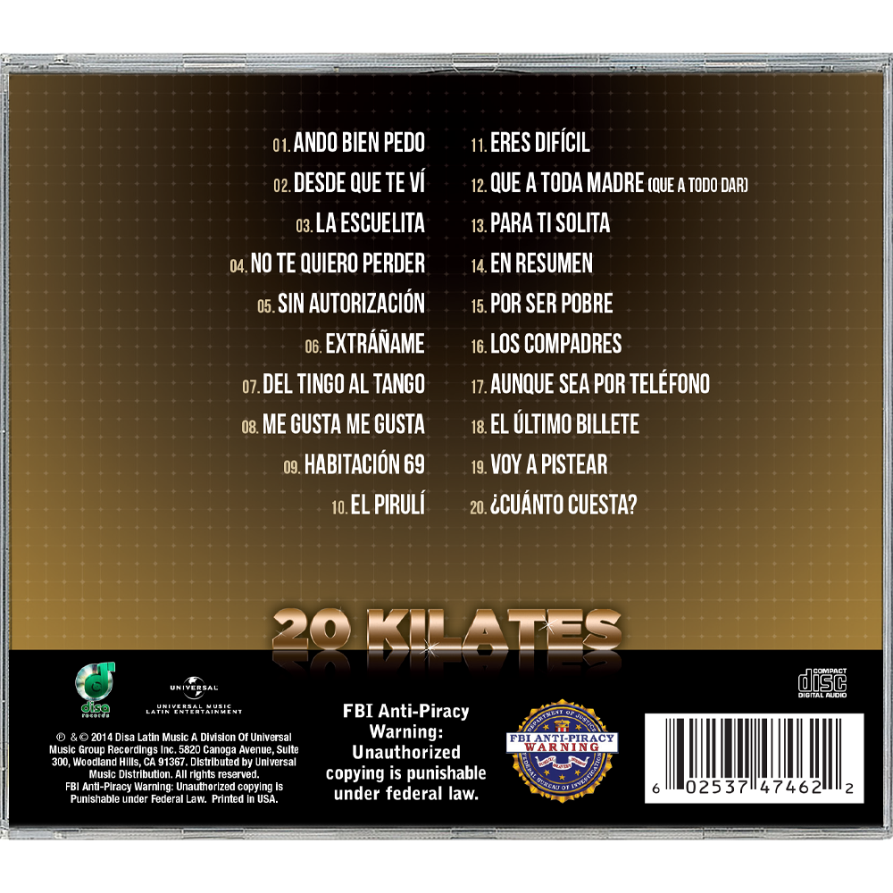 Banda Los Recoditos - 20 Kilates CD back