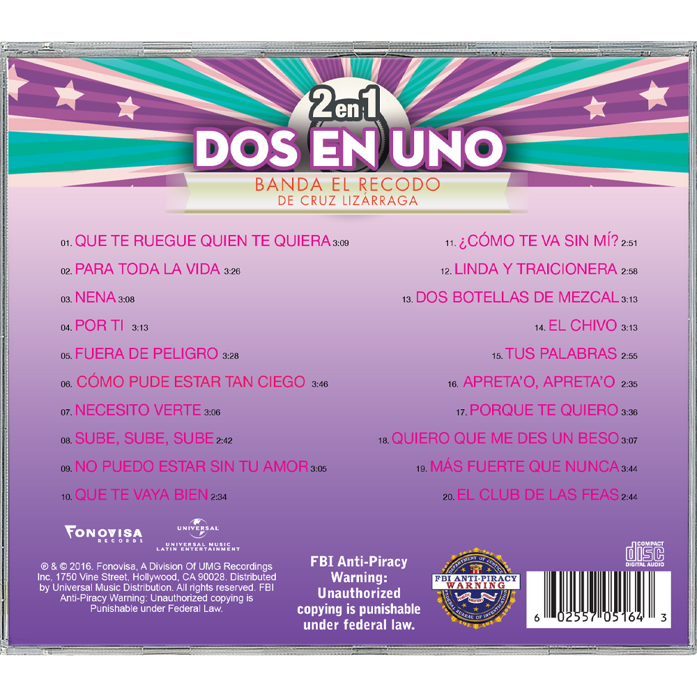 Banda El Recodo De Cruz Lizárraga  - 2En1 CD back