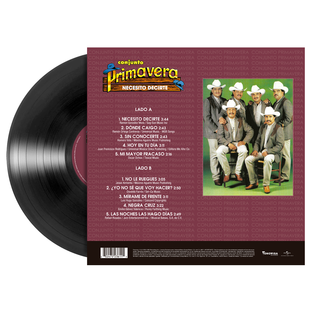 Conjunto Primavera - Necesito Decirte 1LP Vinyl Back