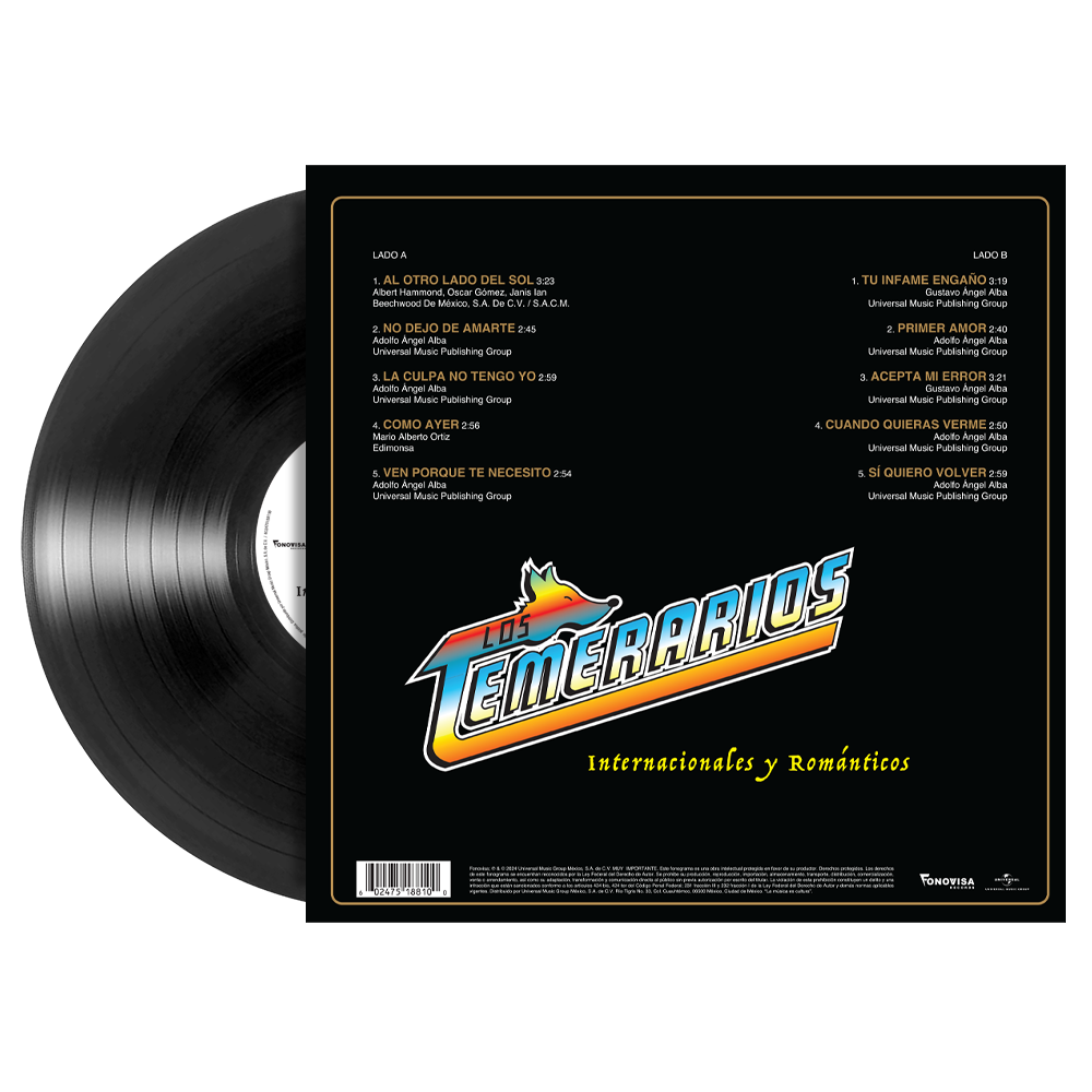 Los Temerarios- Internacionales y románticos (Versión Aniversario- Remasterizada) 1LP Vinyl Back